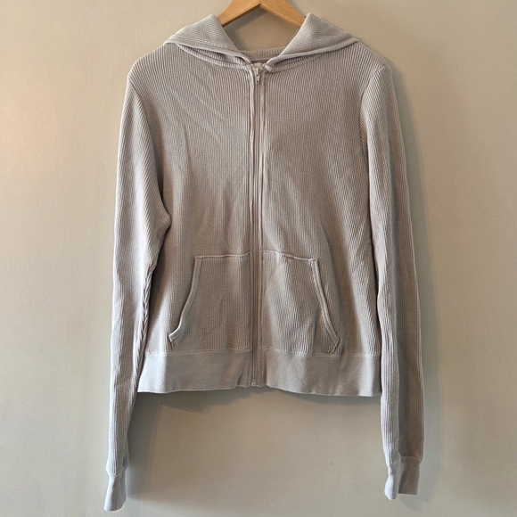 Skims Zip Up Cropped Brushed Waffle Casual Hoodie In Mineral Green Size 2X - Picture 9 of 14